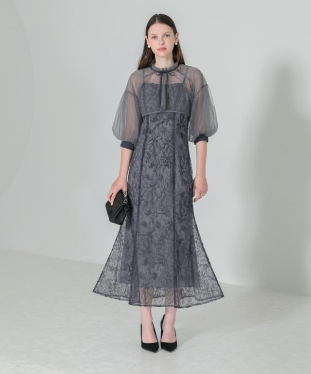 かりの　新品未使用【LEJA】 レジャ　ドレス　ワンピース Leja レジャ フラワーディテールパフスリーブIラインワンピース