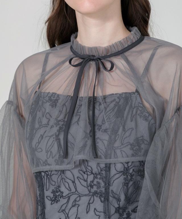 かりの　新品未使用【LEJA】 レジャ　ドレス　ワンピース レジャ Leja 美脚効果ハイウエストチュールレース切り替えドレス