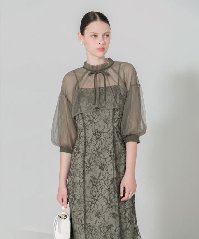 レジャ（Leja）/【LEJA】リボン付きシアーボレロ刺繍レースキャミ