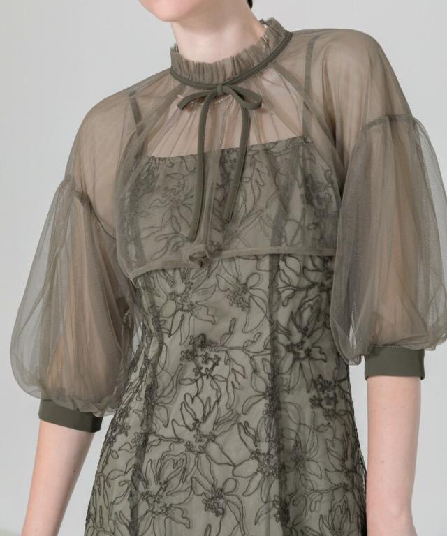 レジャ（Leja）/【LEJA】リボン付きシアーボレロ刺繍レースキャミ