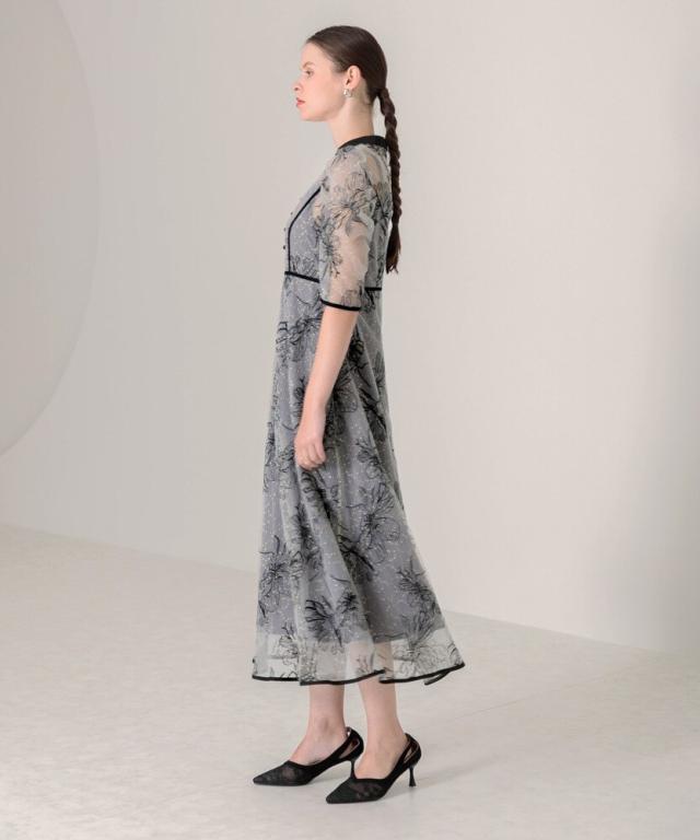 leja 花柄刺繍ラメレースロング丈ドレスワンピース レジャ Leja 花柄