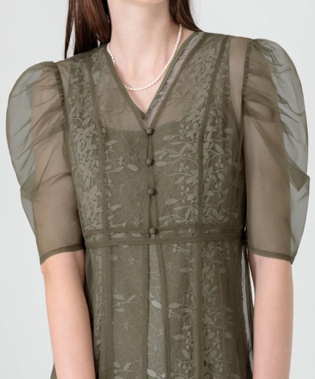 レジャ（Leja）/【LEJA】花柄総レースパフスリーブウエスト