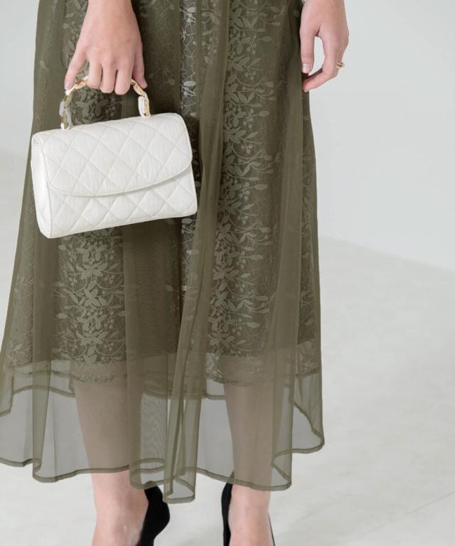 【LEJA】花柄総レースパフスリーブウエストリボンキャミワンピース セットアップ レジャ（Leja）/【LEJA】花柄総レースパフスリーブウエストリボン