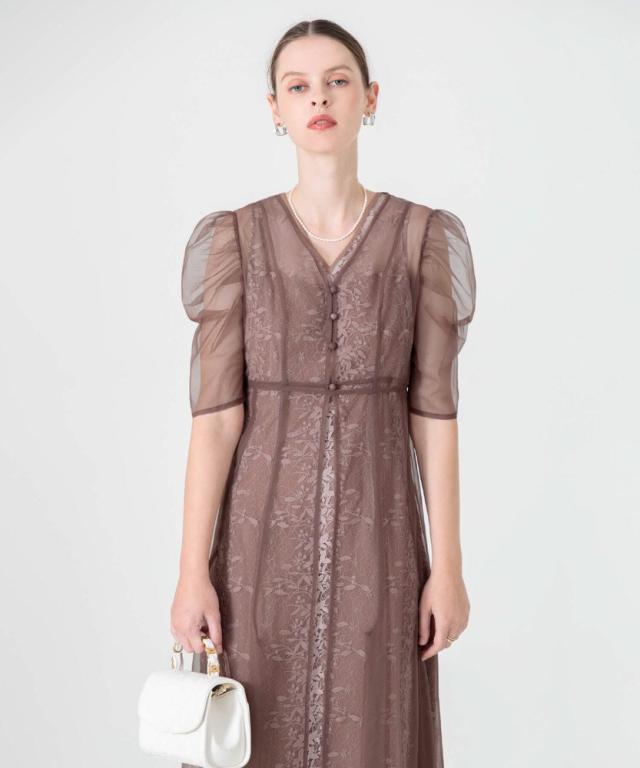 レジャ（Leja）/【LEJA】花柄総レースパフスリーブウエスト