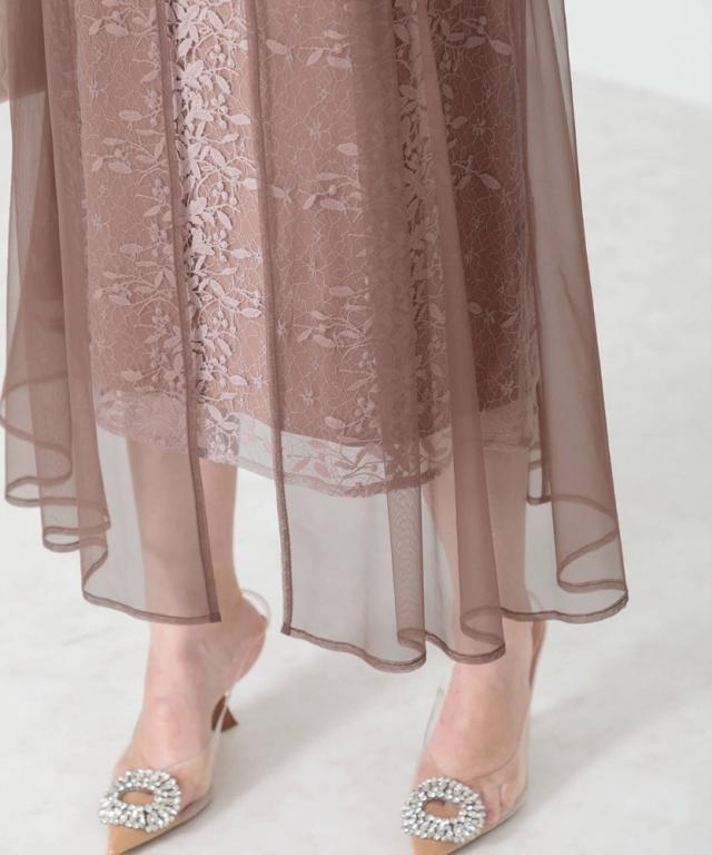 LEJA、花柄レースパフスリーブウエストリボンセットアップドレス Leja（レジャ）の「【LEJA】花柄総レースパフスリーブウエスト