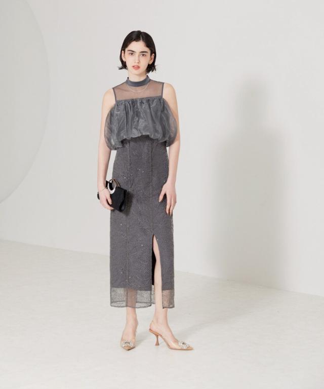 レジャ【新品】2WAY オフショルダーパフスリーブIラインワンピース　Ｍ 当日発送】2WAYオフショルダーパフスリーブIラインワンピース