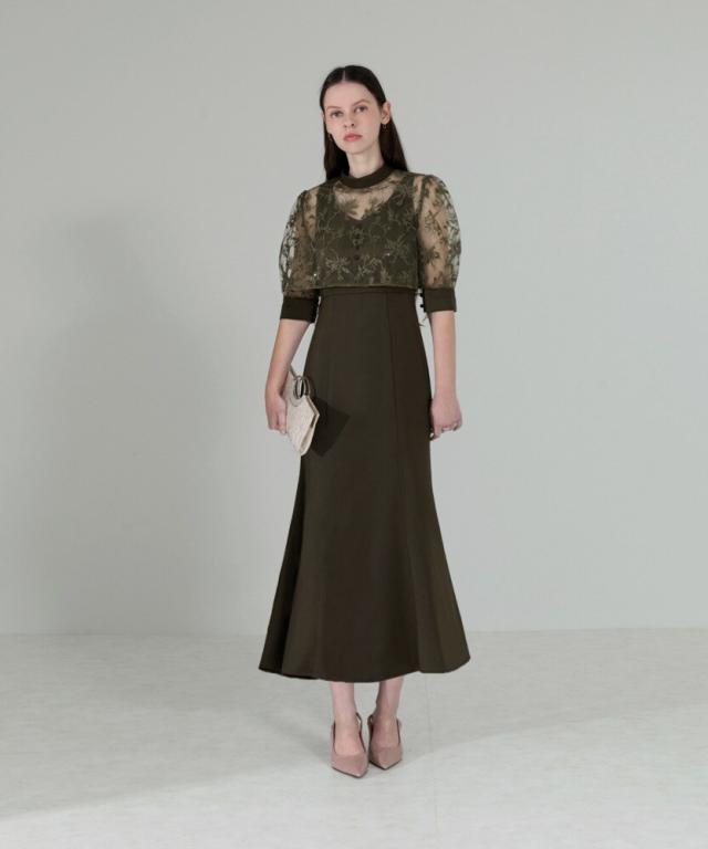 leja グレー 刺繍 シースルー パーティードレス LEJA グレー