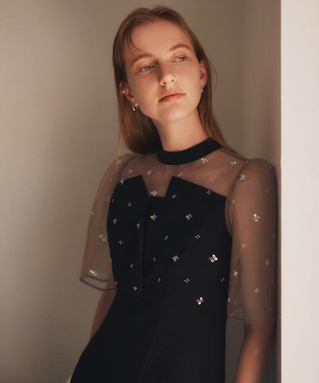 Leja 花柄ストーン スパンコール チュール ワンピースドレス S LEJA花