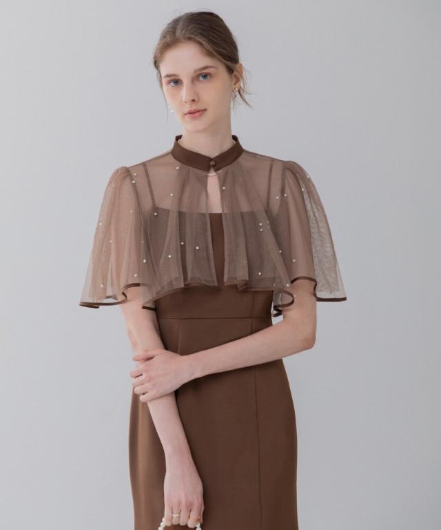 Leja レジャ パールパイピングボレロ付き2wayマーメイドフレアロングドレス Leja ドレス 「LEJA」パールパイピングボレロ付き2wayマーメイド