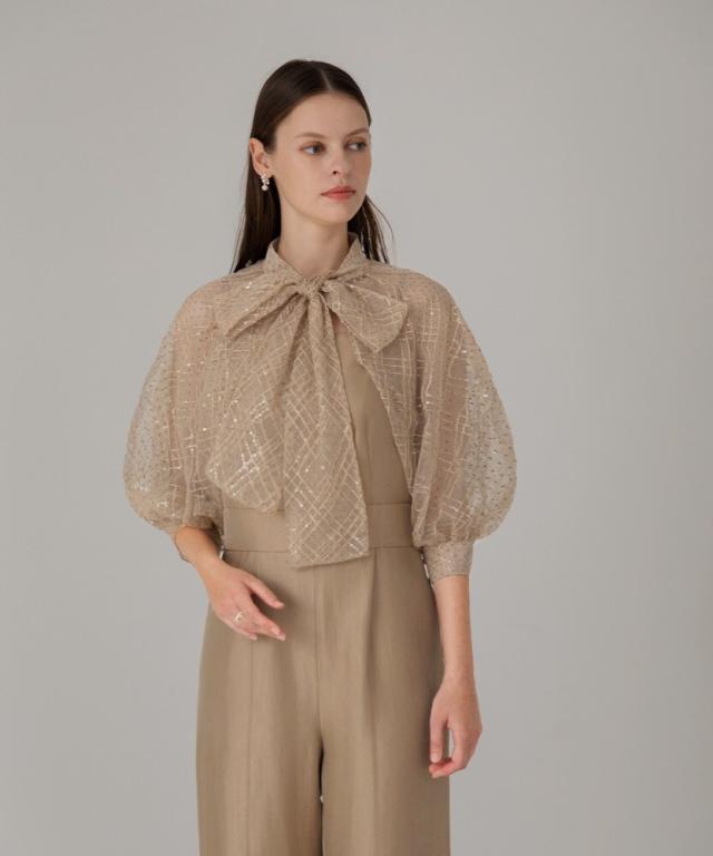 レジャ（Leja）/ドット柄スパンコールパフスリーブオールインワンドレス