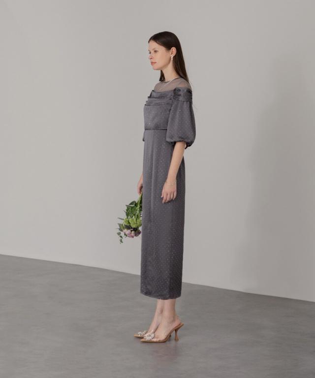 レジャ（Leja）/ドットストーンパフスリーブスリットIラインドレスの