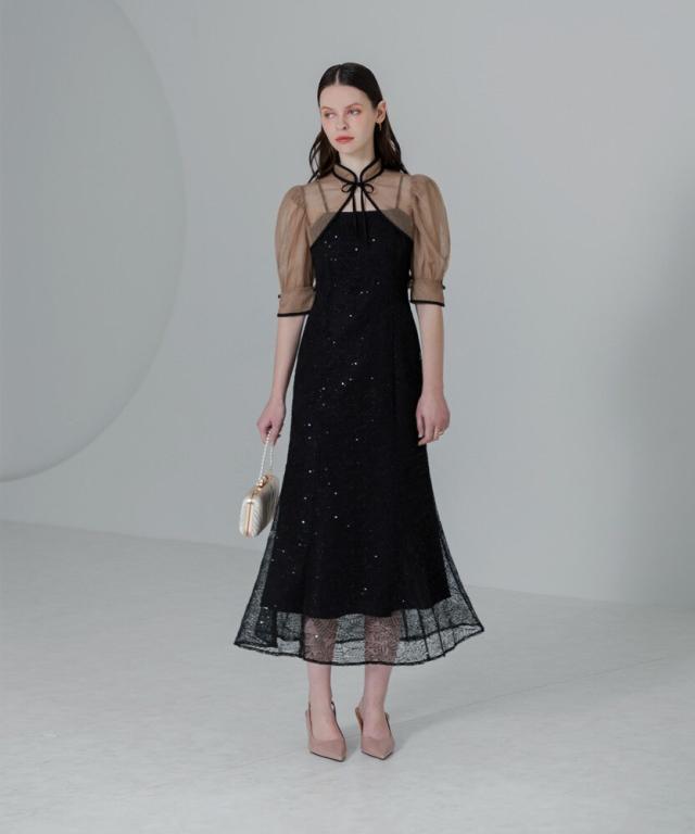 レジャ（Leja）/スパンコールボタニカルマーメイドケープボレロ付きキャミソール2wayワンピースドレス