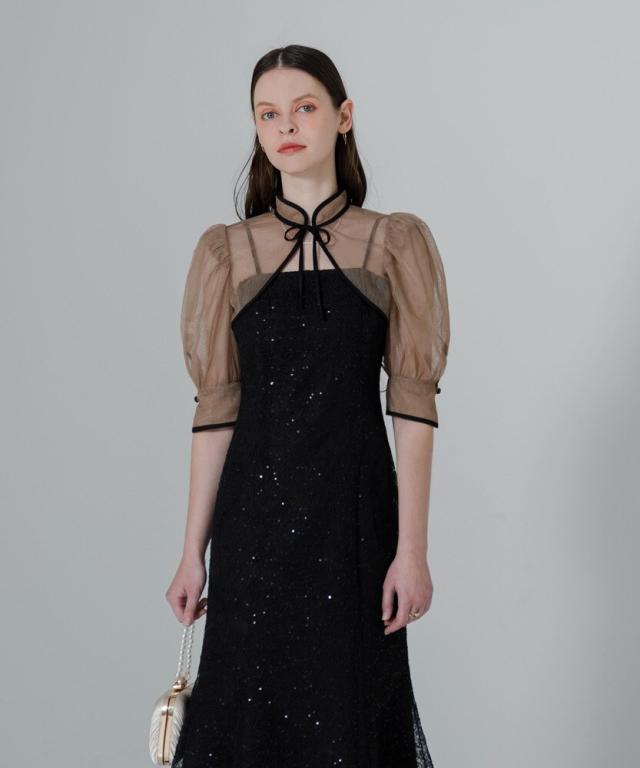 Leja レジャ スパンコールボタニカルマーメイドケープボレロ付き ワンピース レジャ（Leja）/スパンコールボタニカルマーメイドケープボレロ