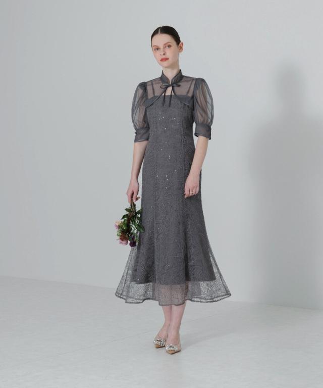 Leja レジャ スパンコールボタニカルマーメイドケープボレロ付き ワンピース レジャ（Leja）/スパンコールボタニカルマーメイドケープボレロ