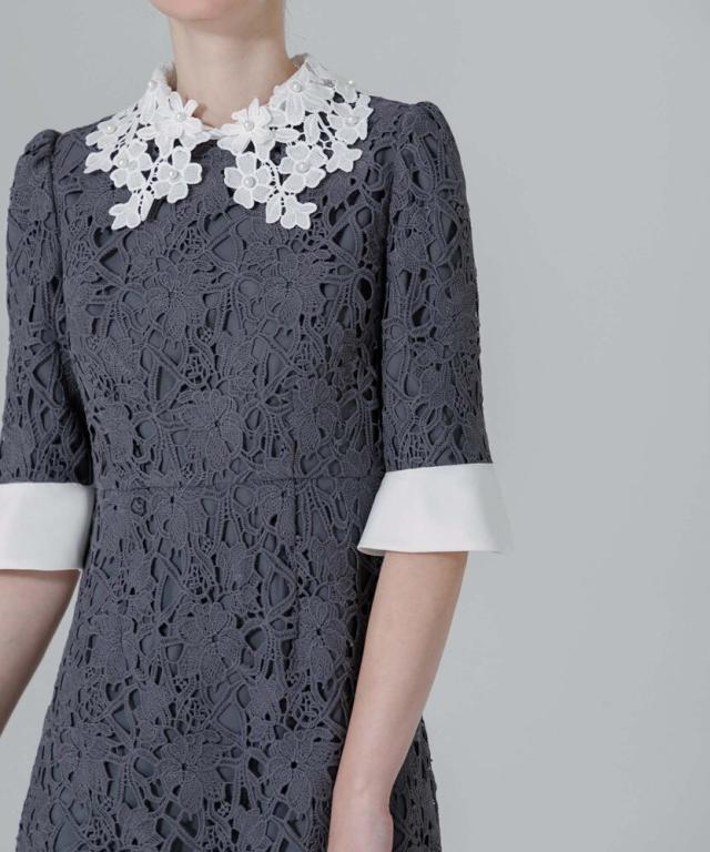 レジャ（Leja）/花柄レースカラースパンコール刺繍Aラインフレアドレス