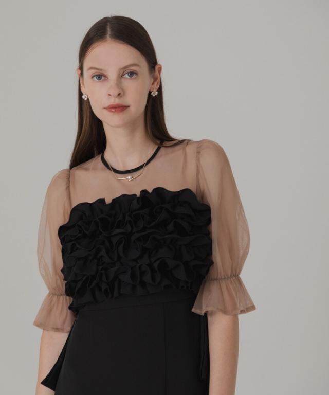 レジャ（Leja）/フリルチュールパフスリーブ変形ラインドレス