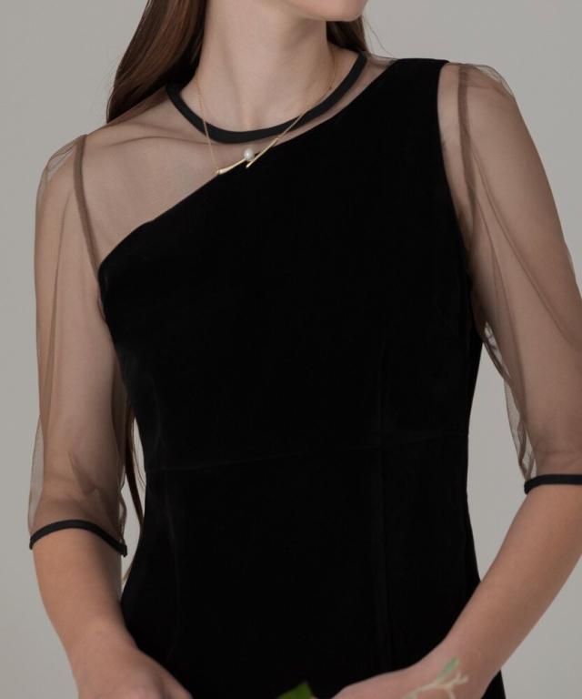 レジャ（Leja）/アシンメトリーティアードフリル3WAYベロアIラインドレス