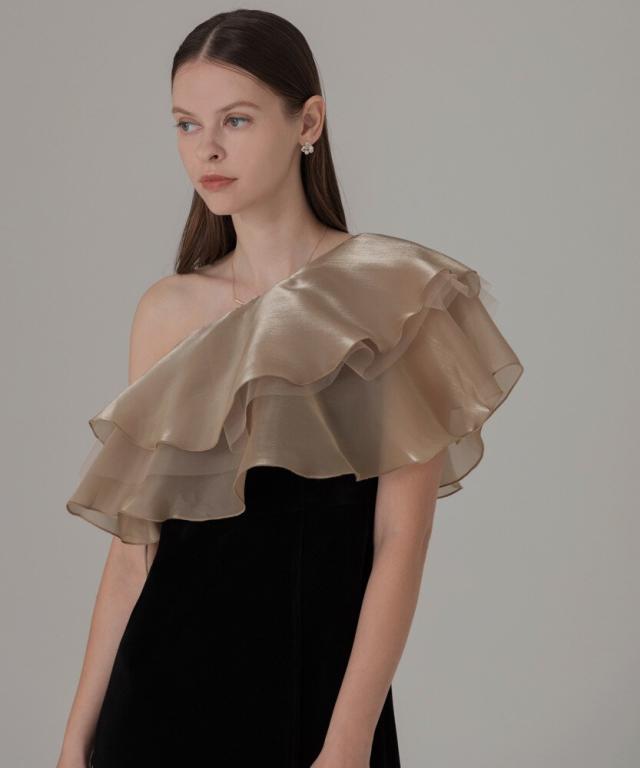 レジャ（Leja）/アシンメトリーティアードフリル3WAYベロアIラインドレス