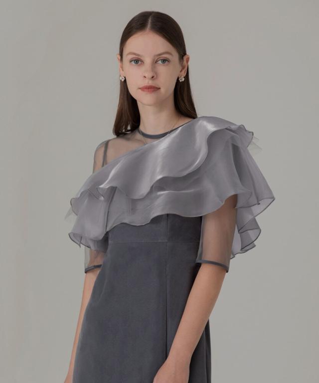 レジャ（Leja）/アシンメトリーティアードフリル3WAYベロアIラインドレス