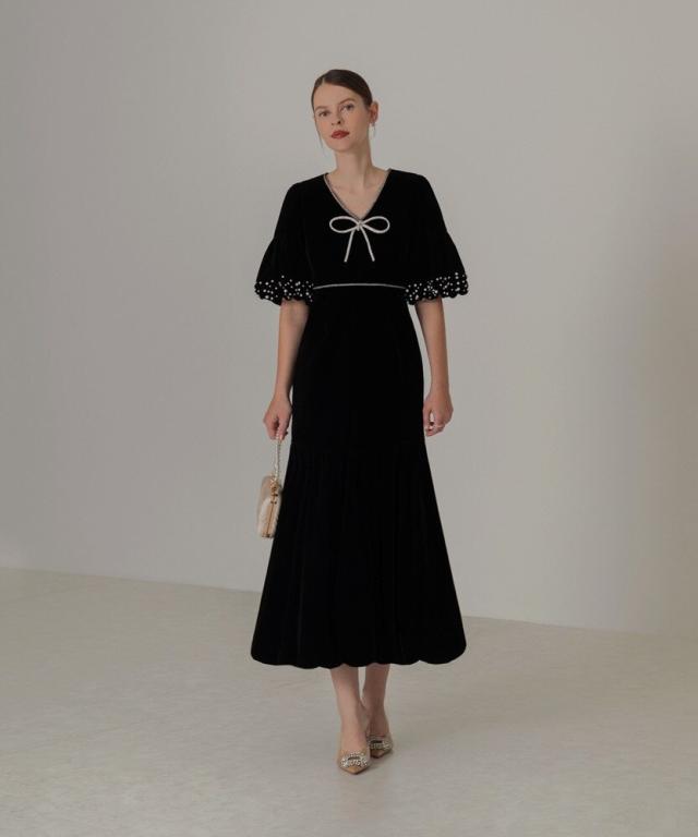 レジャ（Leja）/パールストーンリボンベロアギャザードレス