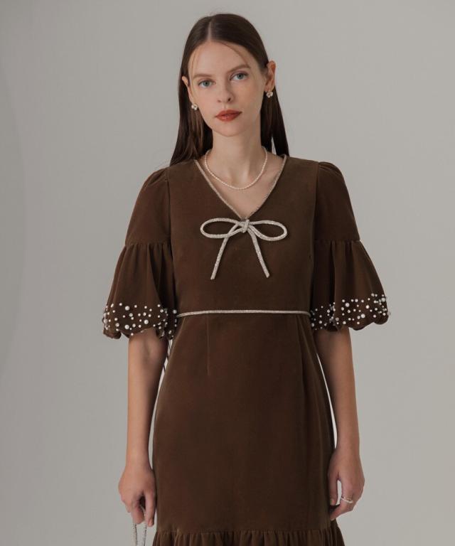 レジャ（Leja）/パールストーンリボンベロアギャザードレス