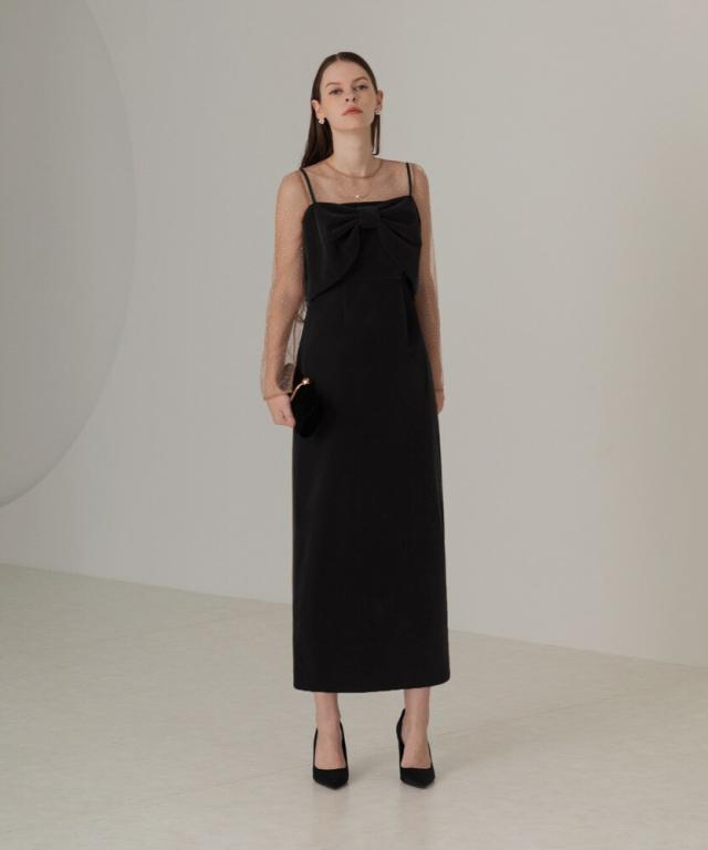 レジャ ドレス LEJA ブラック フリル袖 パーティードレス 結婚式ドレス