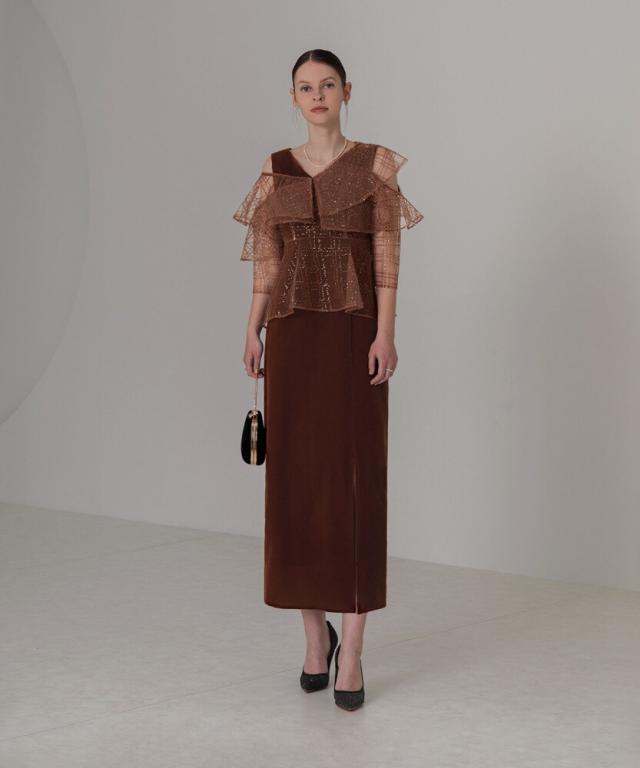 レジャ（Leja）/2WAYフリルチェックスパンコールベロアドレス