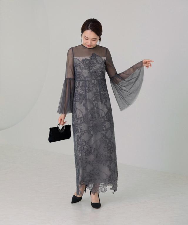 LEJA シアープリーツスリーブIラインワンピースドレス　オケージョンドレス LEJA シアープリーツスリーブIラインワンピースドレス