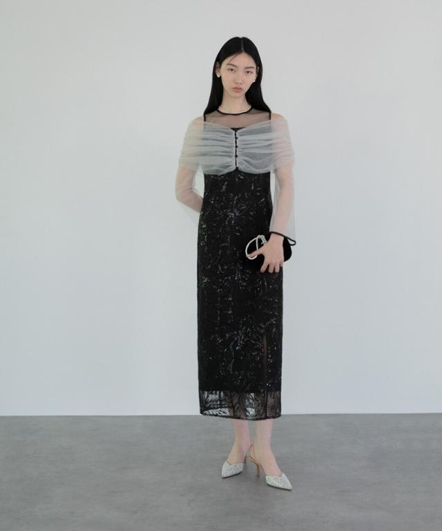 【NEW】レジャ（Leja）/チュールオフショルダー花柄Iラインドレスの通販は 14,380円