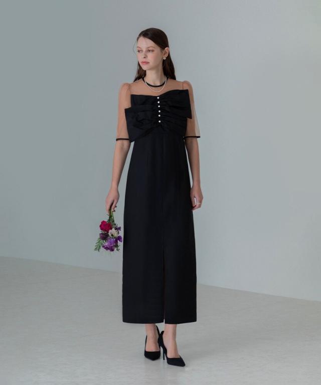 ルイルエブティック シアーランタンスリーブふくれジャカードドレス