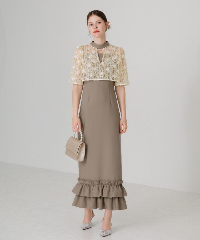 レジャ（Leja）/フラワースパンコールチュールフリルIラインドレスの