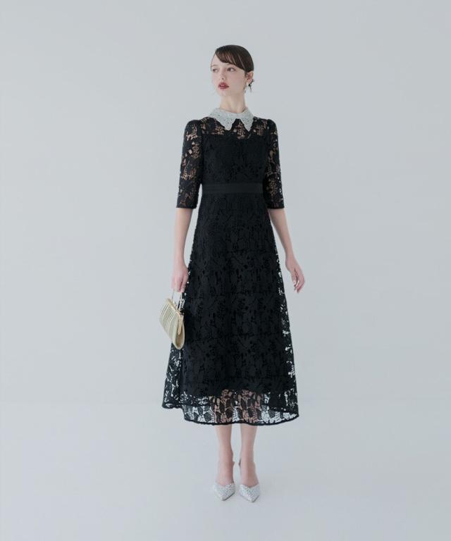 レジャ（Leja）/花柄レースビジューカラーAラインドレス