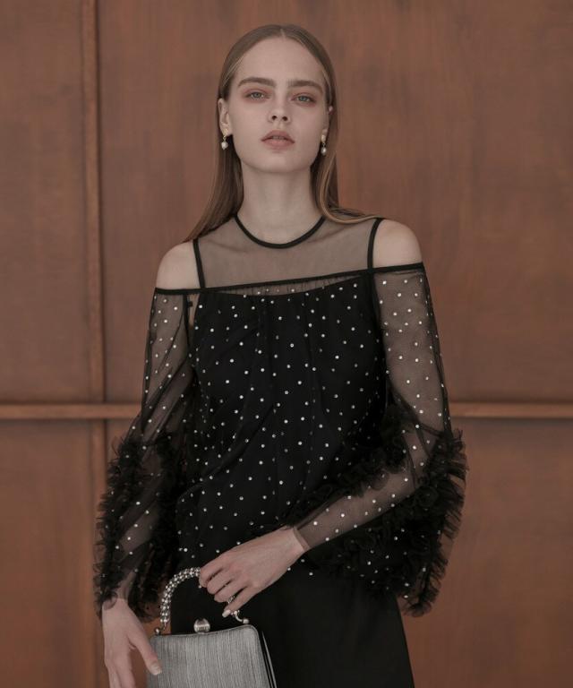 レジャ（Leja）/ドットストーンオフショルIラインワンピースドレス