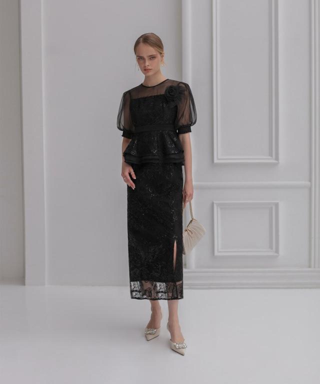 レジャ（Leja）/ローズペプラムIラインワンピースドレス