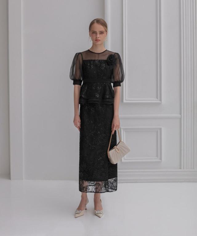 ローズペプラムIラインワンピースドレス レジャ（Leja）/ローズペプラムIラインワンピースドレス