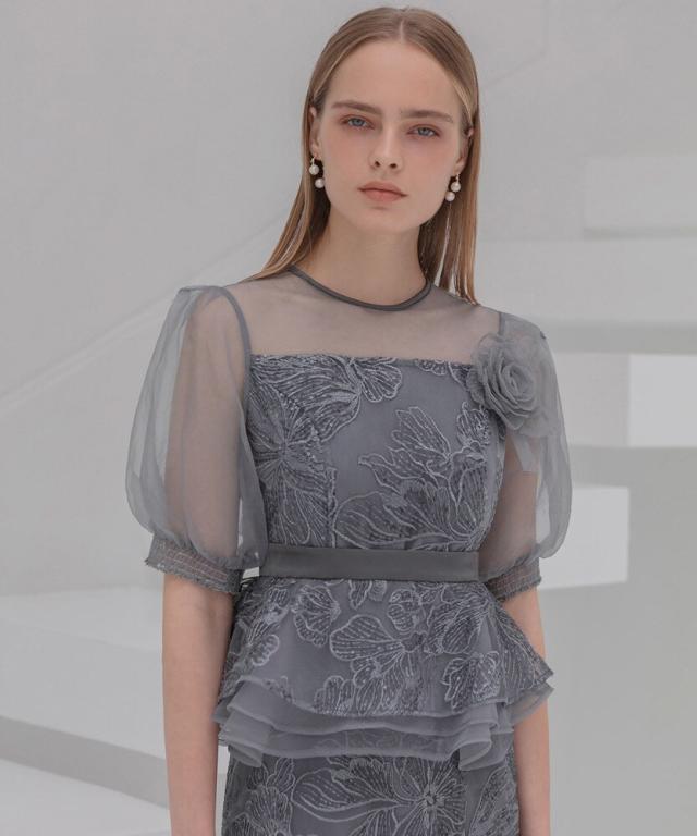 レジャ（Leja）/ローズペプラムIラインワンピースドレス