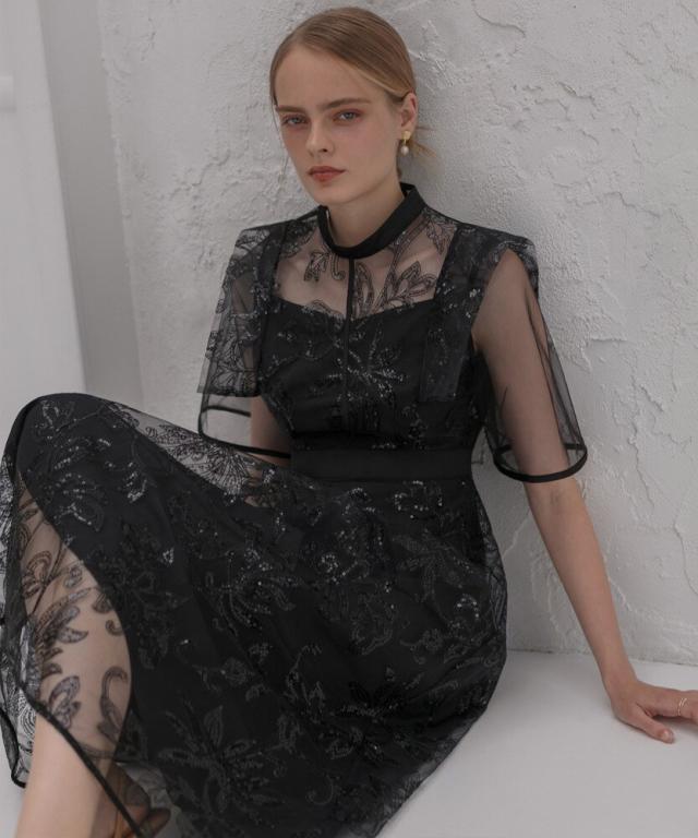 レジャ（Leja）/フラップデザインフラワースパンコールAラインワンピースドレス