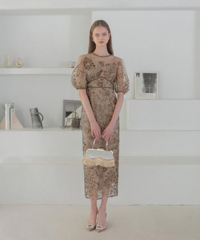 レジャ ドレス レジャ チェックスパンコールリボンワンピースドレス