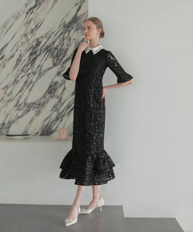 レジャ（Leja）/ビジューカラーフラワーフリルマーメイドワンピースドレス