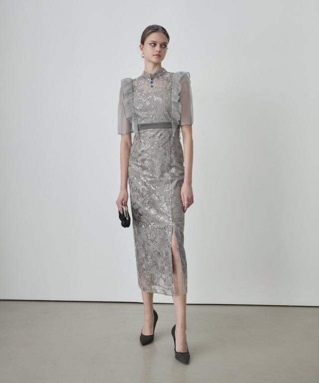 レジャ（Leja）/フラワースパンコールシアーフリルIラインワンピースドレス