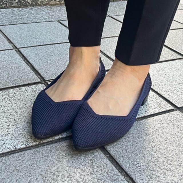 ケソウ（Kesou）/【19．5〜27．0cm】リブ編み ポインテッドトゥ 1．5cm