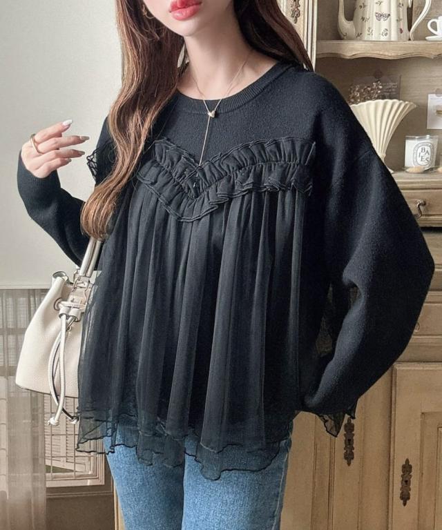 メイル(Meiru)/Meiru チュールドッキングニットの通販は メイル(Meiru)/Meiru チュールドッキングニットの通販は