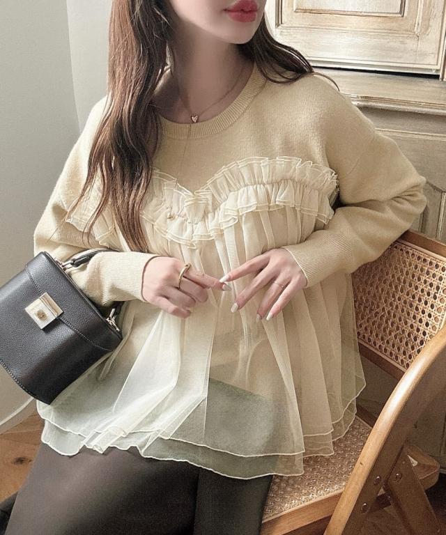 メイル(Meiru)/Meiru チュールドッキングニットの通販は メイル(Meiru)/Meiru チュールドッキングニットの通販は