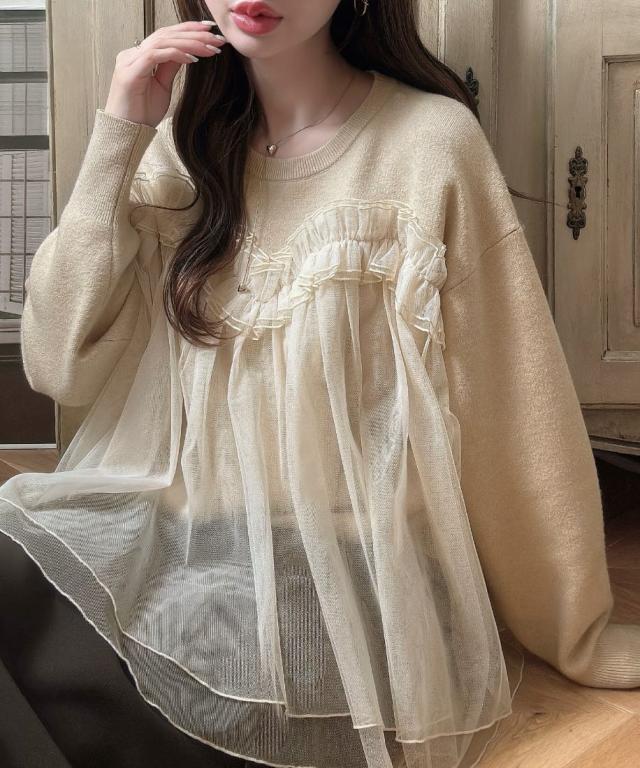 メイル(Meiru)/Meiru チュールドッキングニットの通販は メイル(Meiru)/Meiru チュールドッキングニットの通販は