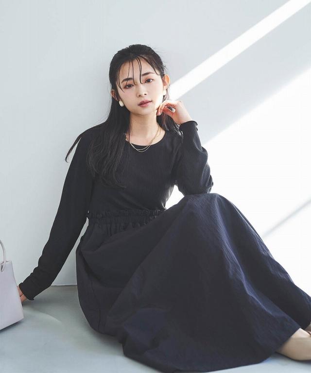 MARNI 黒・ネイビー 異素材ドッキングワンピース ミル（mil）/【mil (ミル)】異素材ドッキングワンピース【低身長