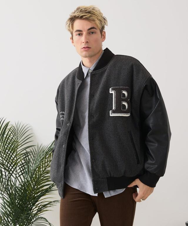 ジーンズメイト（JEANS MATE）/【BLUE STANDARD】フェイクメルトン ワッペン 袖切り替えスタジャン アワードジャケット