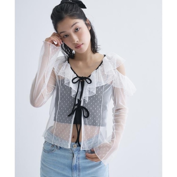 コードエー（CODE A）/tulle asymmetry blouse