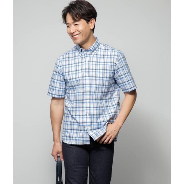 ニューヨーカー（NEWYORKER）/ミックスブルーチェック 半袖ショートボタンダウンシャツ