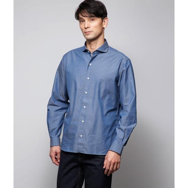 ニューヨーカー（NEWYORKER）/ライトブルーデニム 長袖カッタウェイカラーシャツ