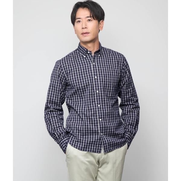 ニューヨーカー（NEWYORKER）/ピケ チェック 長袖ショートボタンダウンシャツ